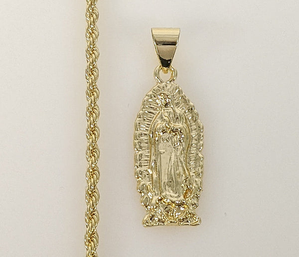 Plated Virgin Mary 3mm Rope/Braided Chain Necklace