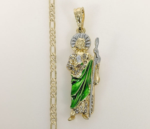 Plated Multicolor Saint Jude 3mm Figaro Chain Necklace