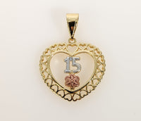 Plated Tri-Color Heart "My 15" Quince Pendant