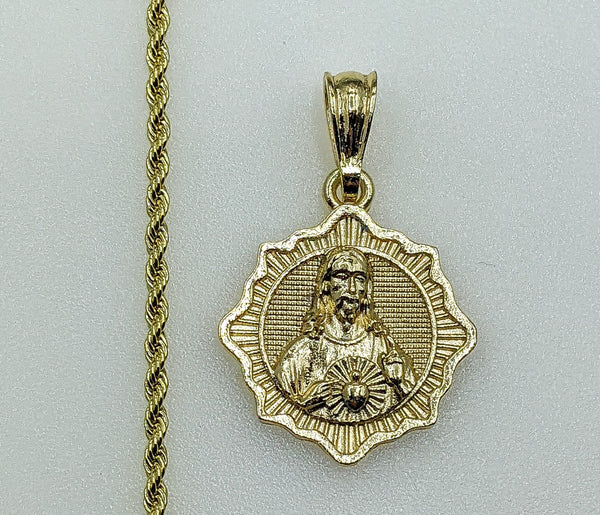 Plated Sacred Heart of Jesus 2mm Rope/Braided Chain Necklace