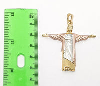 Plated Tri-Color Open Arm Jesus Whole Body 3mm Figaro Chain Necklace