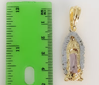 Plated Tri-Color Virgin Mary 5mm Figaro Chain Necklace