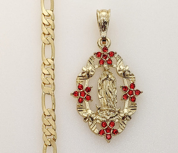 Plated Virgin Mary 5mm Figaro Chain Necklace