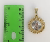 Plated Tri-Color Virgin Mary 4mm 14K Diamond Figaro Chain Necklace