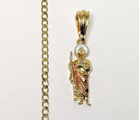 Plated Dainty Tri-Color Saint Jude 3mm Cuban Chain Necklace