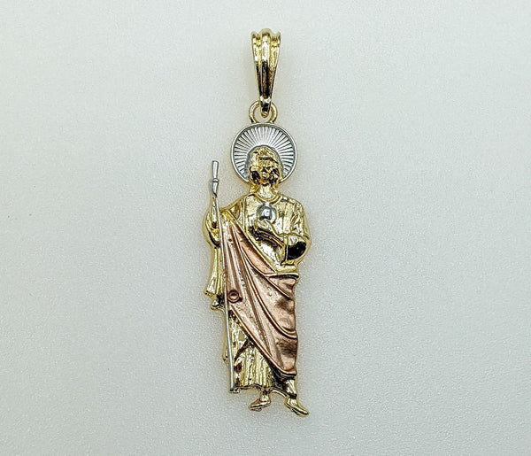 Plated Large Tri-Color Saint Jude Pendant