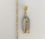 Plated Tri-Color Virgin Mary 4mm Figaro Chain Necklace