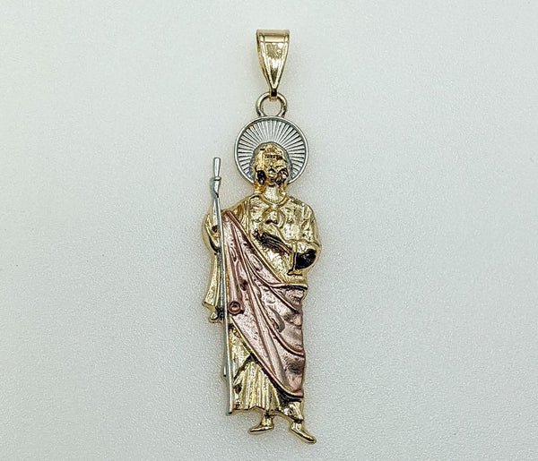 Plated Large Tri-Color Saint Jude Pendant