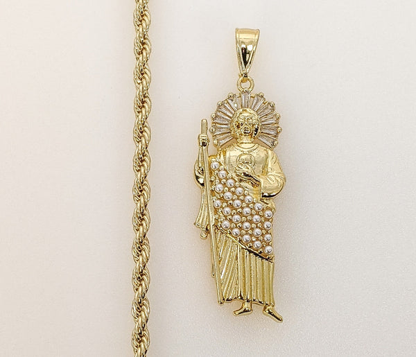 Plated Saint Jude 4mm Rope/Braided Chain Necklace