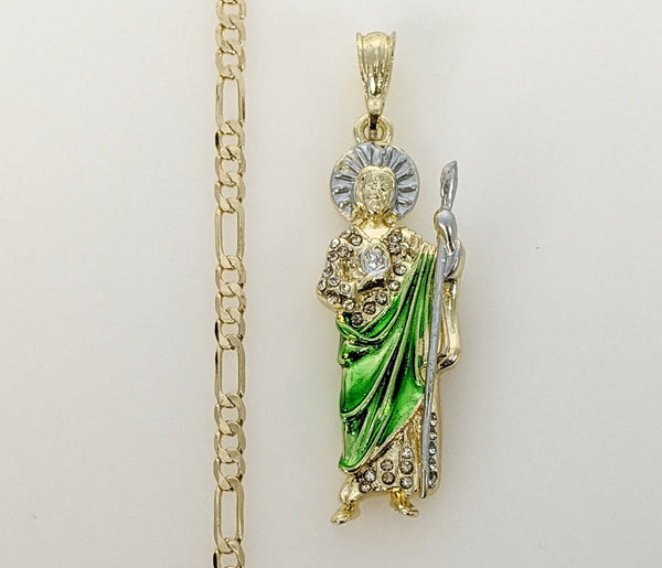 Plated Multicolor Saint Jude 4mm Figaro Chain Necklace