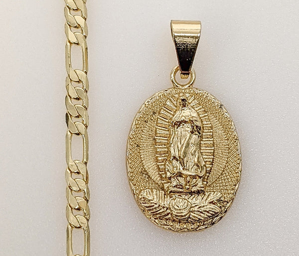 Plated Virgin Mary 4mm Figaro Chain Necklace