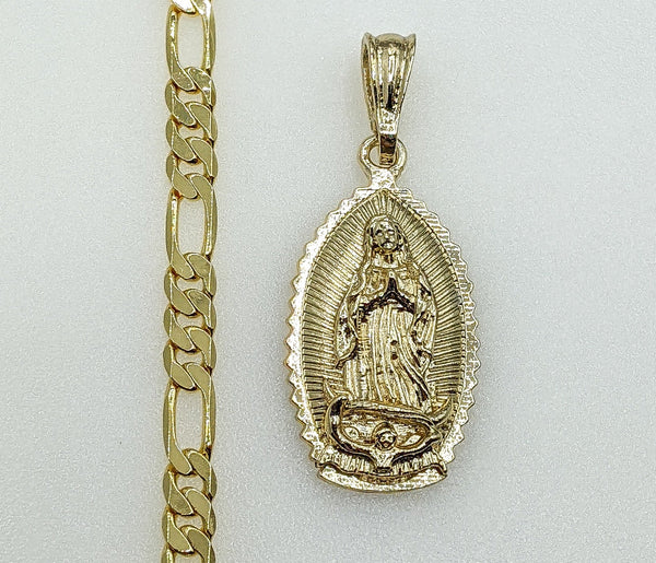 Plated Virgin Mary 5mm Figaro Chain Necklace