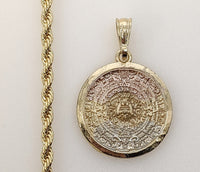 Plated Tri-Color Aztec Calendar 4mm Rope/Braided Chain Necklace