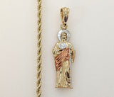 Plated Tri-Color Saint Jude 4mm Rope/Braided Chain Necklace