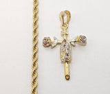 Plated Tri-Color Virgin Mary 4mm Rope/Braided Chain Necklace