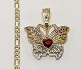 Plated Tri-Color Butterfly 3mm Figaro Chain Necklace