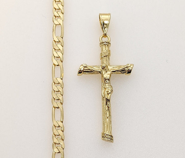 Plated Cross 5mm Figaro Chain Necklace
