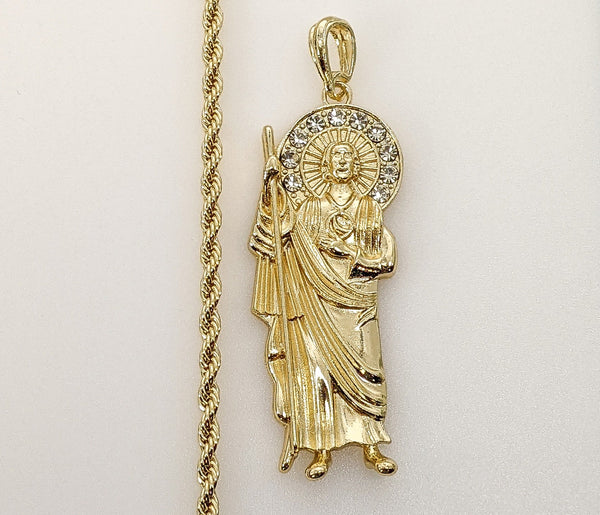 Plated Saint Jude 4mm Rope/Braided Chain Necklace