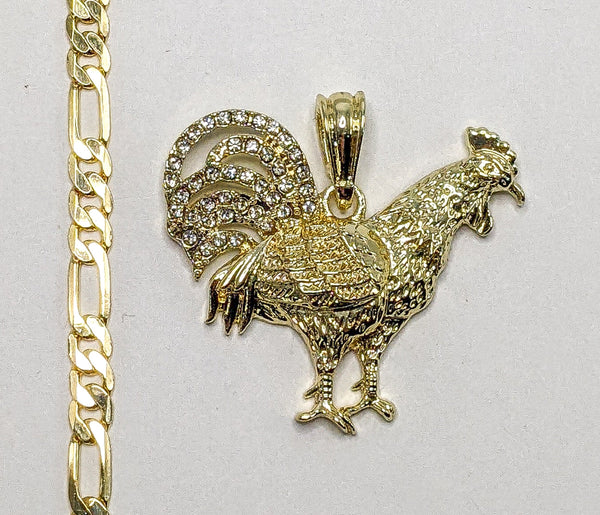 Plated Rooster 5mm Figaro Chain Necklace