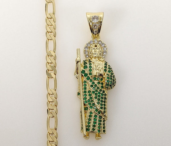 Plated Bling Saint Jude 5mm Figaro Chain Necklace*