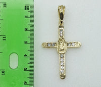 Plated Cross Virgin Mary 5mm Figaro Chain Necklace