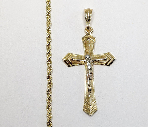 Plated Tri-Color Cross 3mm Rope/Braided Chain Necklace