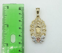 Plated Tri-Color Virgin Mary 5mm Figaro Chain Necklace