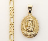 Plated Virgin Mary 5mm Figaro Chain Necklace