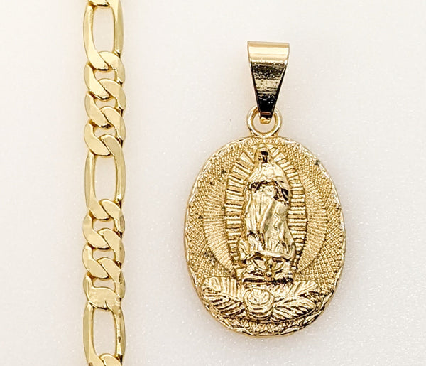 Plated Virgin Mary 5mm Figaro Chain Necklace