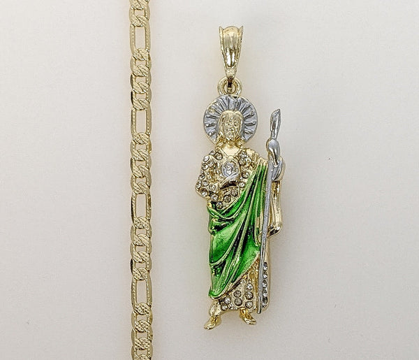 Plated Multicolor Saint Jude 4mm 14K Diamond Figaro Chain Necklace