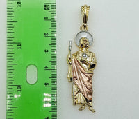 Plated Large Tri-Color Saint Jude 4mm 14K Diamond Figaro Chain Necklace
