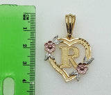 Plated Tri-Color Heart Letter "R" 4mm Figaro Chain Necklace
