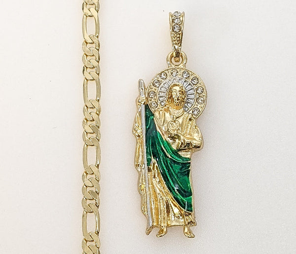 Plated Medium Multicolor Saint Jude 5mm Figaro Chain Necklace
