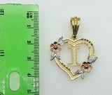 Plated Tri-Color Letter "I" Heart Pendant