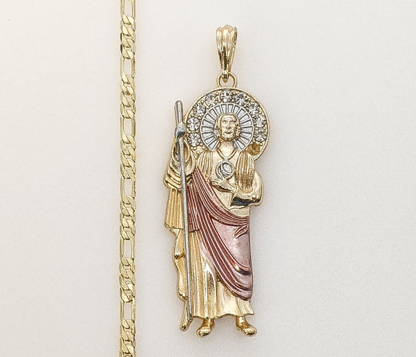 Plated Tri-Color Saint Jude 4mm Figaro Chain Necklace