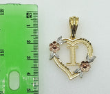 Plated Tri-Color Heart Letter "I" 3mm Figaro Chain Necklace