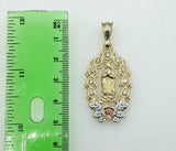 Plated Tri-Color Virgin Mary 4mm 14K Diamond Figaro Chain Necklace