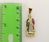 Plated Virgin Mary 4mm 14K Diamond Figaro Chain Necklace