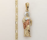 Plated Tri-Color Saint Jude 4mm Figaro Chain Necklace