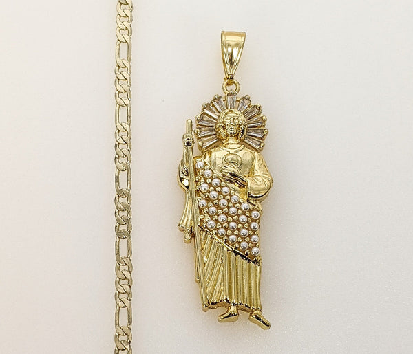 Plated Saint Jude 3mm Figaro Chain Necklace