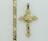 Plated Cross 5mm Figaro Chain Necklace