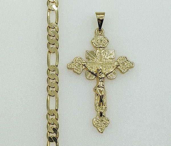 Plated Cross 5mm Figaro Chain Necklace