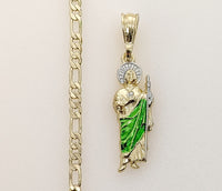Plated Dainty Multicolor Saint Jude 3mm Figaro Chain Necklace