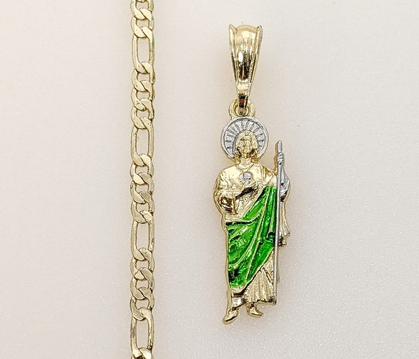 Plated Dainty Multicolor Saint Jude 3mm Figaro Chain Necklace
