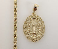 Plated Virgin Mary 4mm Rope/Braided Chain Necklace