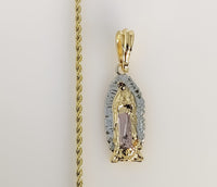 Plated Tri-Color Virgin Mary 2mm Rope/Braided Chain Necklace