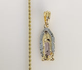 Plated Tri-Color Virgin Mary 2mm Rope/Braided Chain Necklace