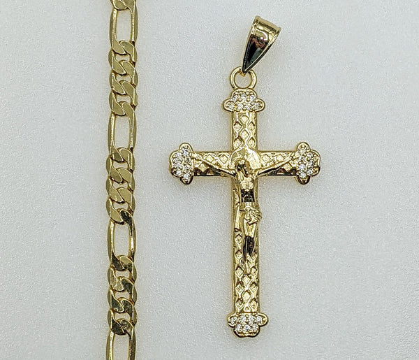 Plated Cross 5mm Figaro Chain Necklace