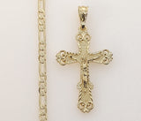 Plated Cross 4mm 14K Diamond Cut Figaro Chain Necklace