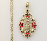 Plated Virgin Mary 3mm Figaro Chain Necklace